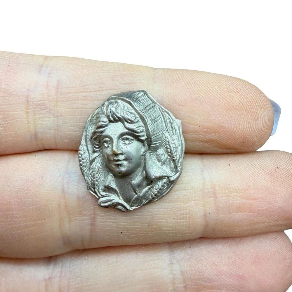 Antique Victorian Cameo Brooch God Of Harvest Demeter Pin Silver Tone
